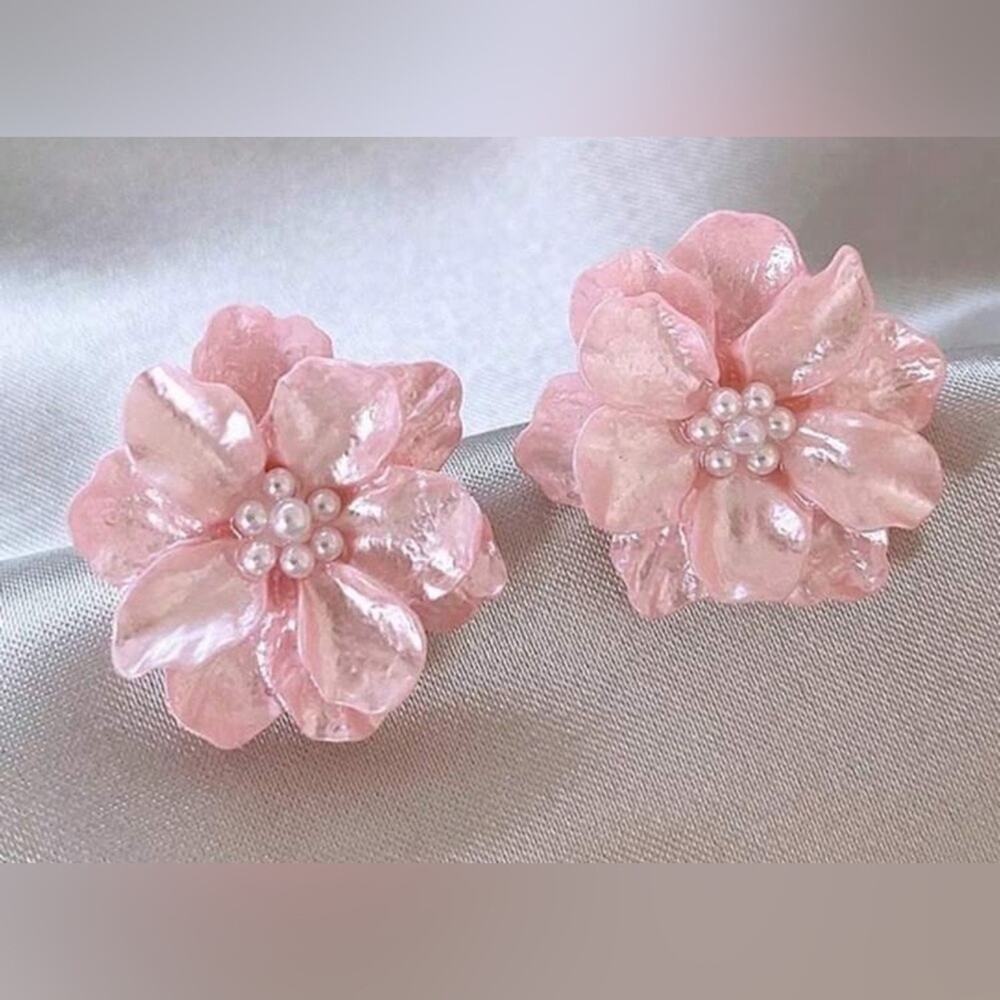 Pink Flower Stud Earrings